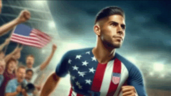 Running Soccer Player and Flag Move